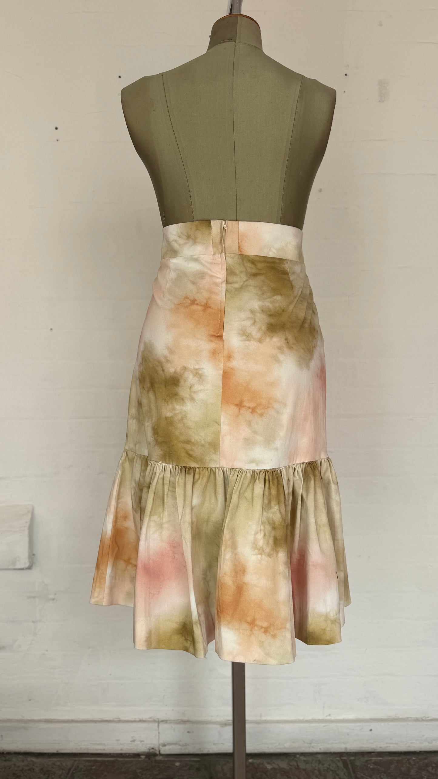 Blush & Olive Watercolour or Tie-Dye Flare Hem Skirt