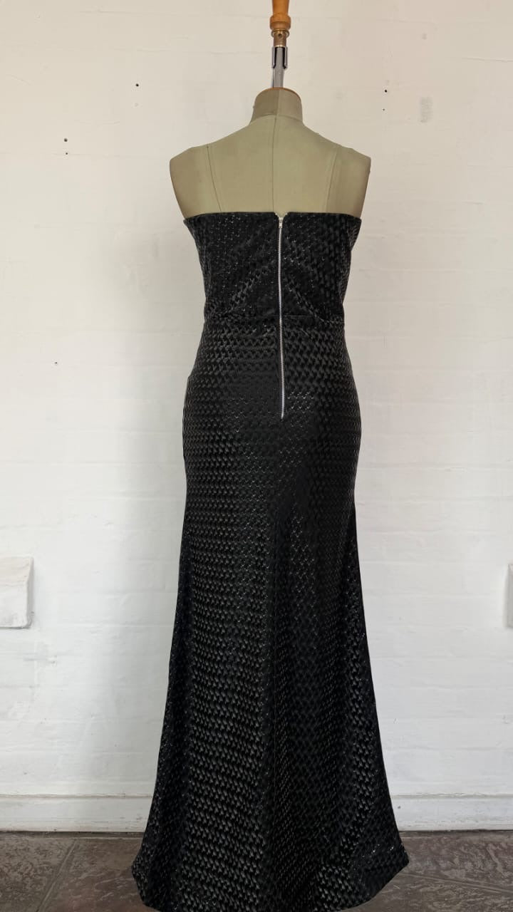 Black Textured Sweetheart Mermaid Evening Gown.