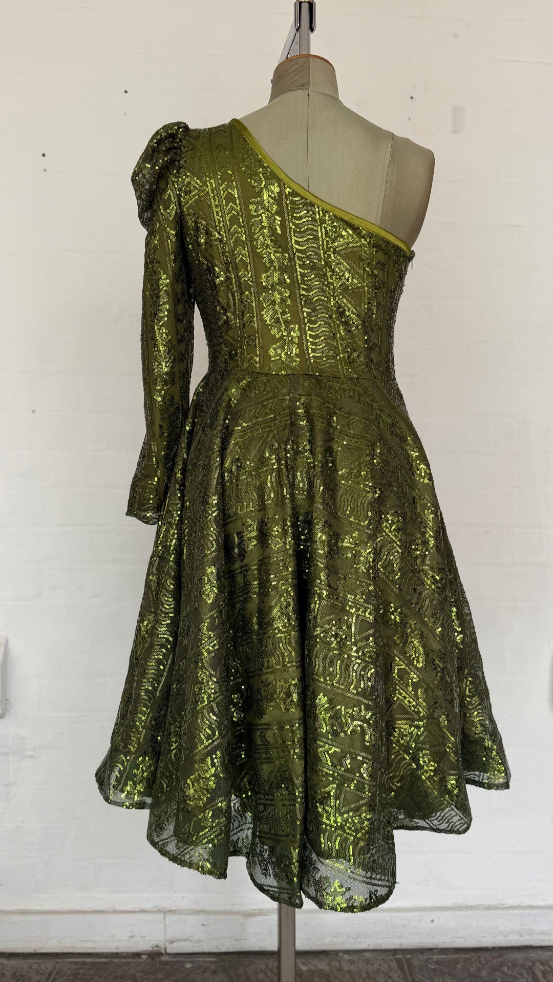 Olive Green One Shoulder Midi Dress