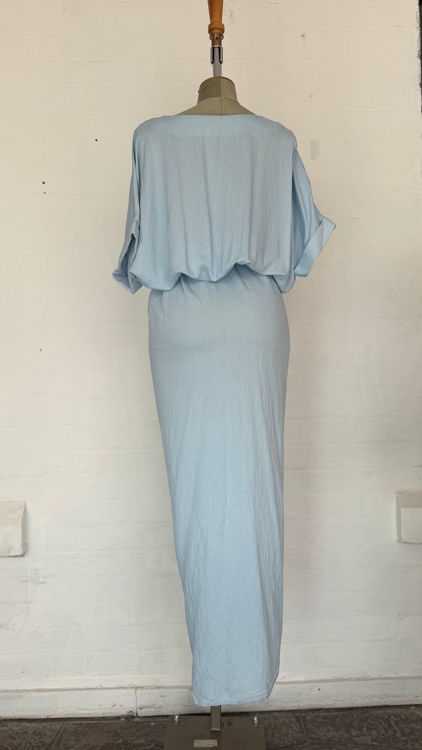 Powder Blue Wrap Tie Waist Maxi Dress