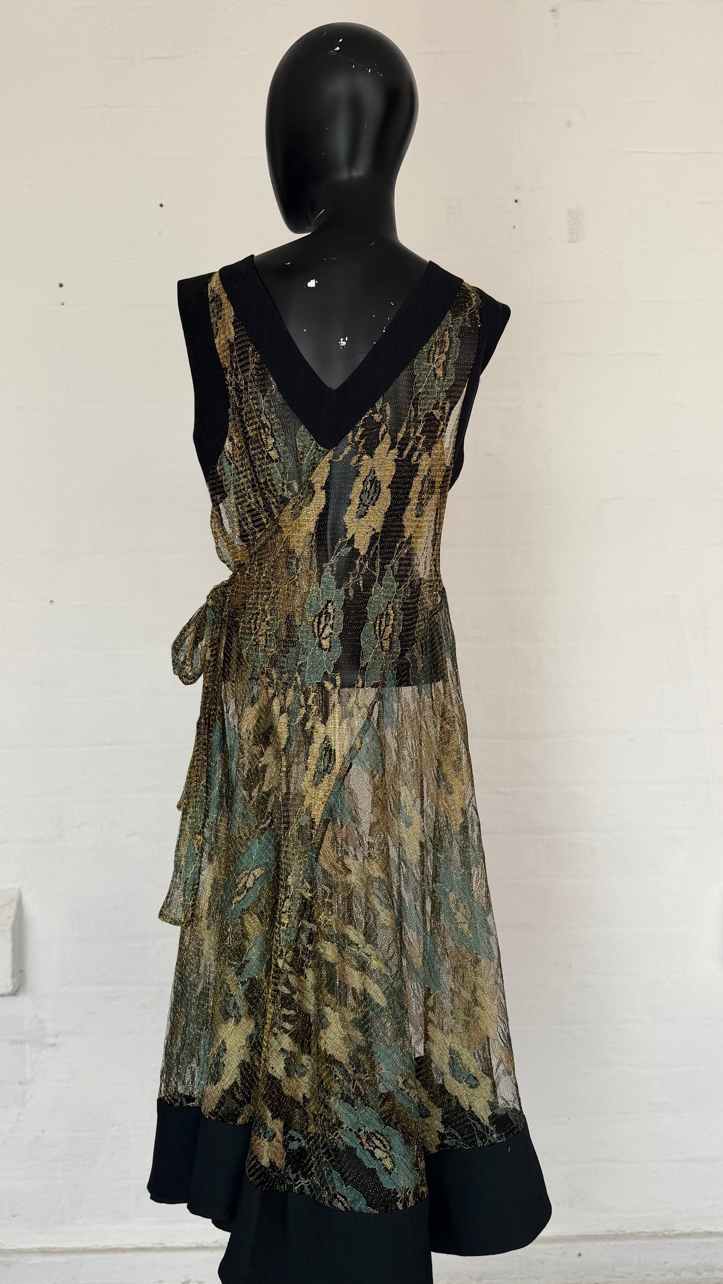 Amani Wrap Mesh Dress black/gold/teal