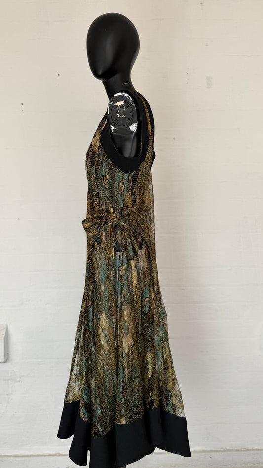 Amani Wrap Mesh Dress black/gold/teal