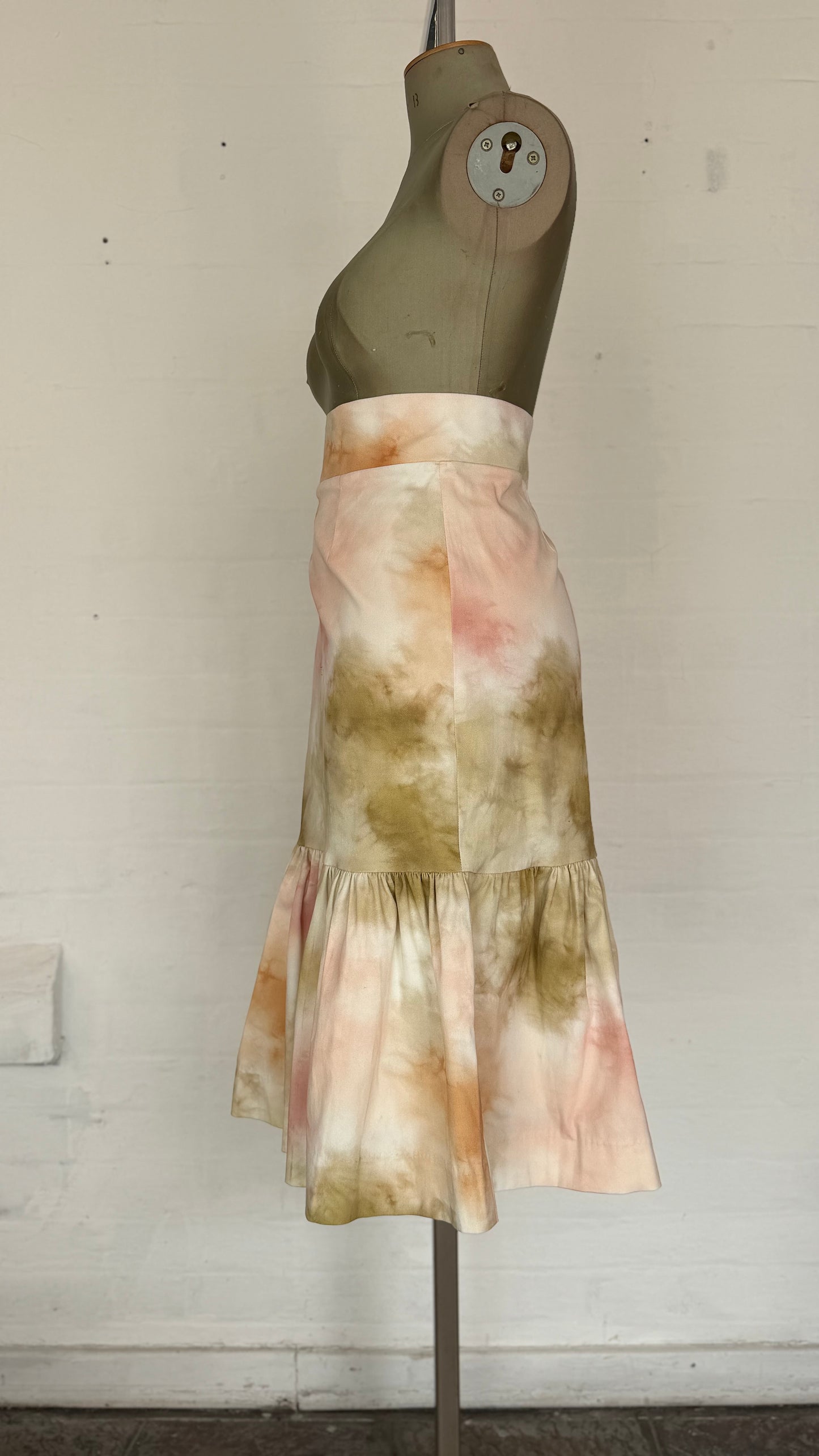 Blush & Olive Watercolour or Tie-Dye Flare Hem Skirt