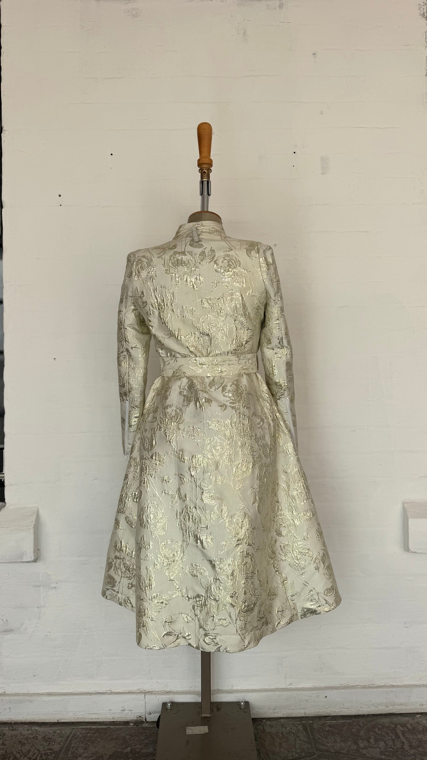 Ivory & Gold Floral Jacquard Belted Midi Coat dress