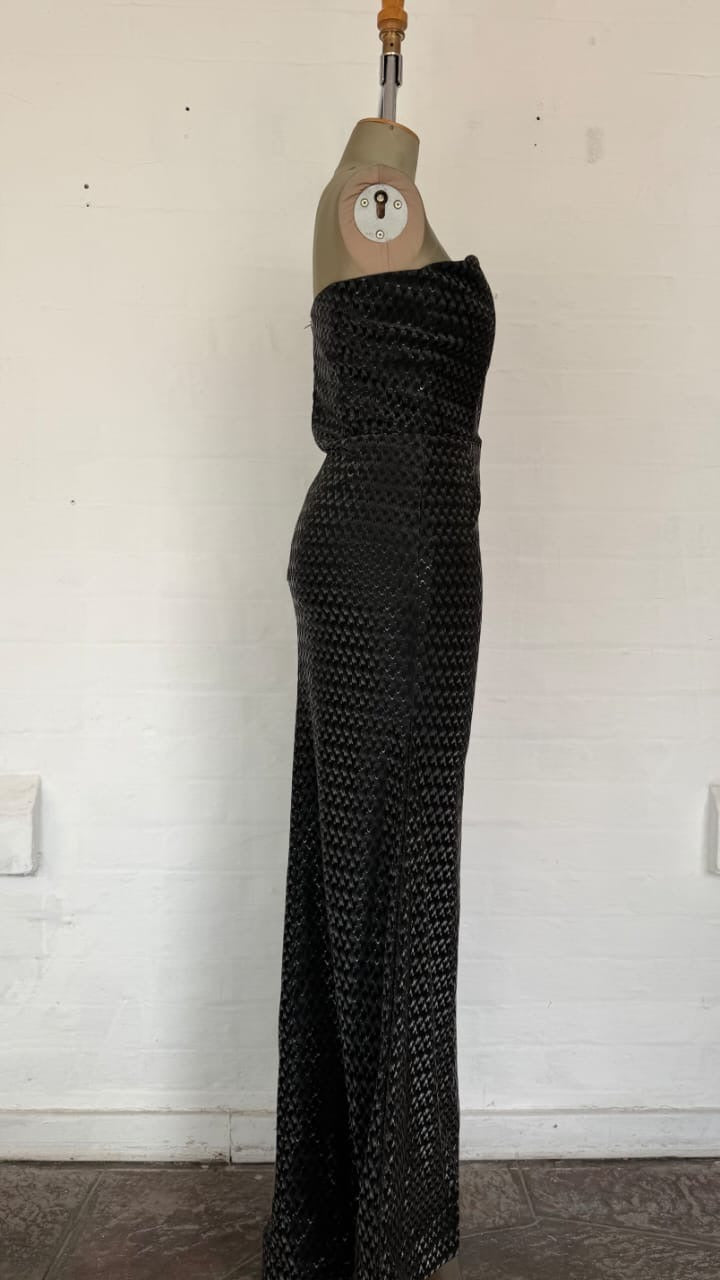 Black Textured Sweetheart Mermaid Evening Gown.