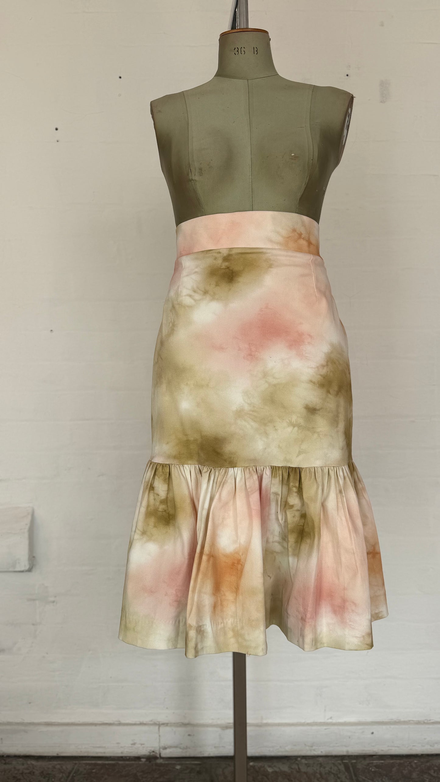 Blush & Olive Watercolour or Tie-Dye Flare Hem Skirt