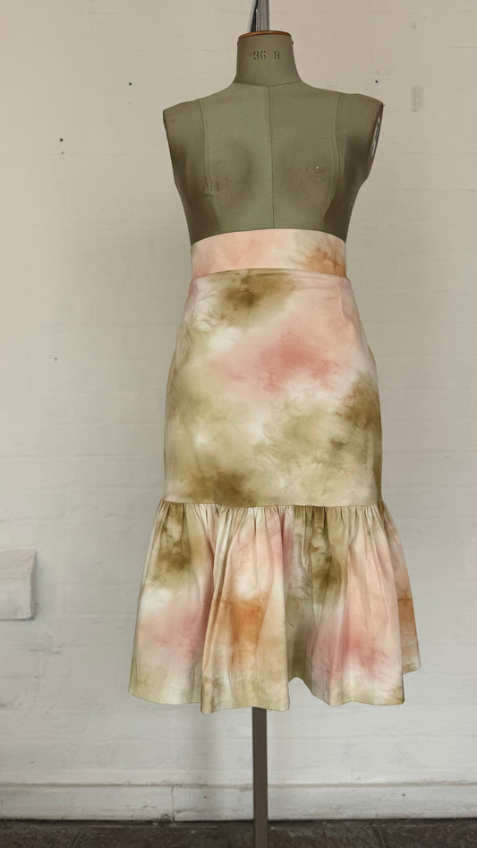 Blush & Olive Watercolour or Tie-Dye Flare Hem Skirt
