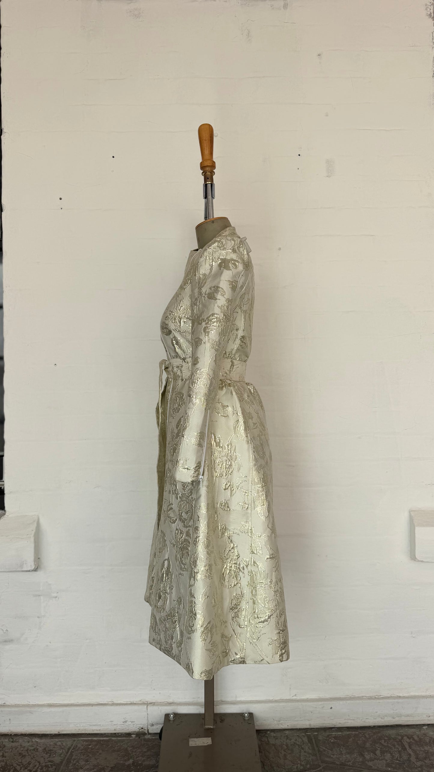 Ivory & Gold Floral Jacquard Belted Midi Coat dress