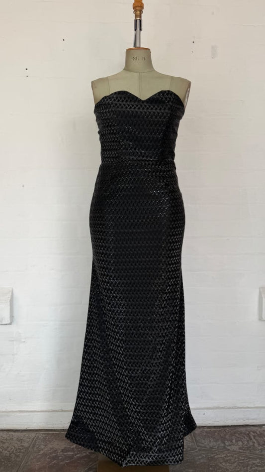 Black Textured Sweetheart Mermaid Evening Gown.