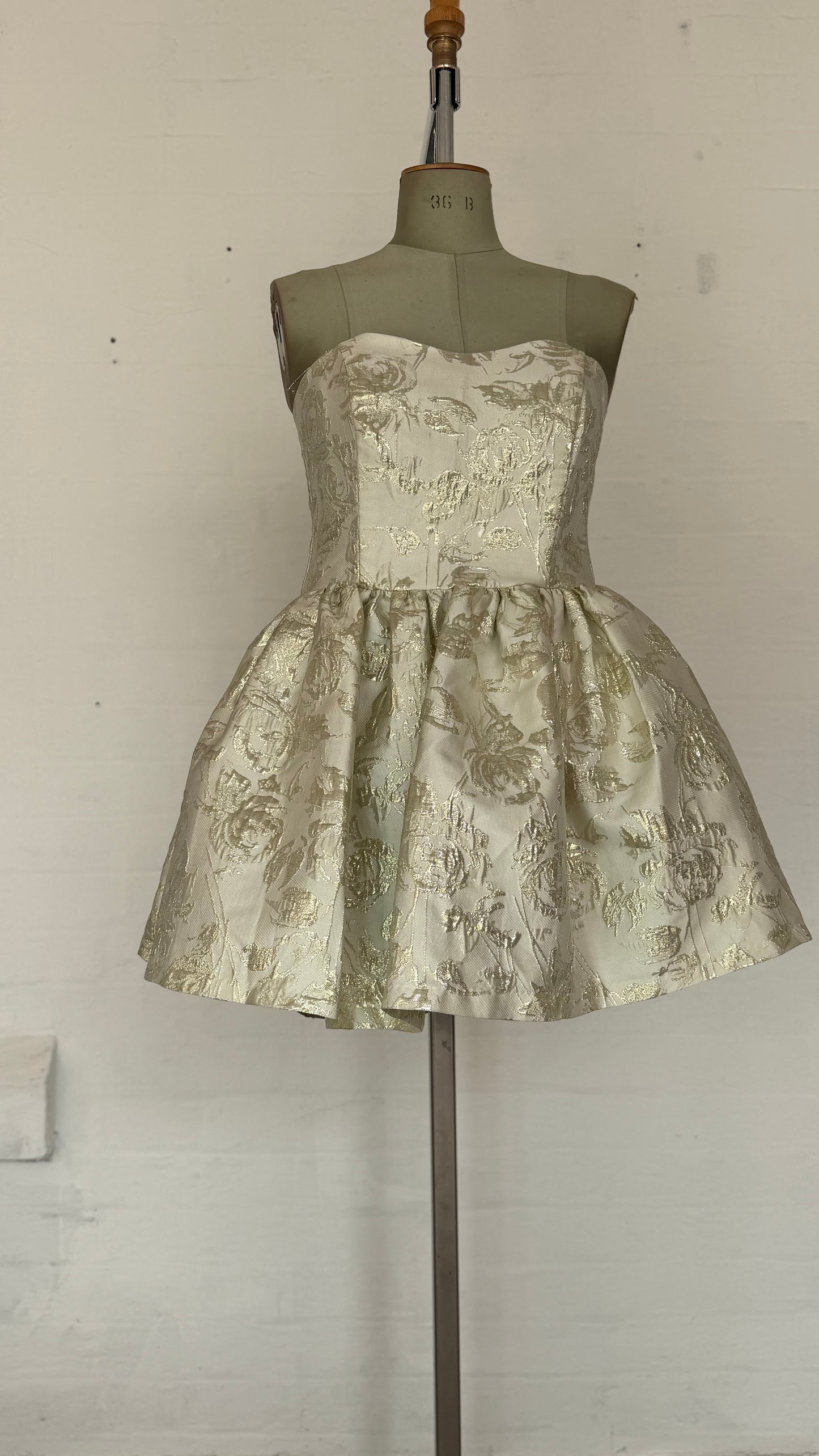 Ivory Metallic Jacquard Strapless  Mini Dress