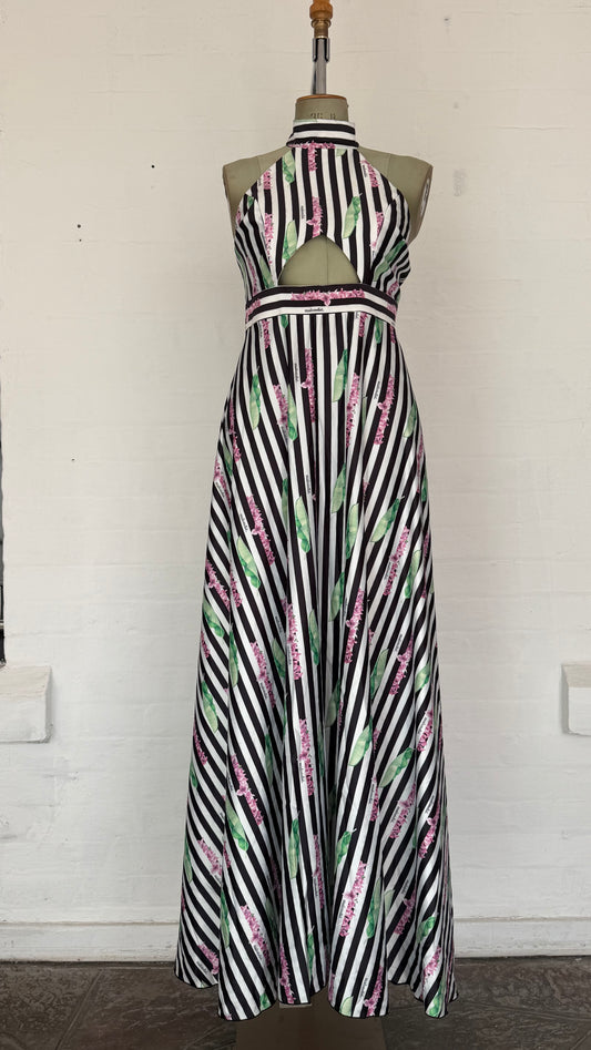 Striped Cactus Halter Cutout Maxi Dress
