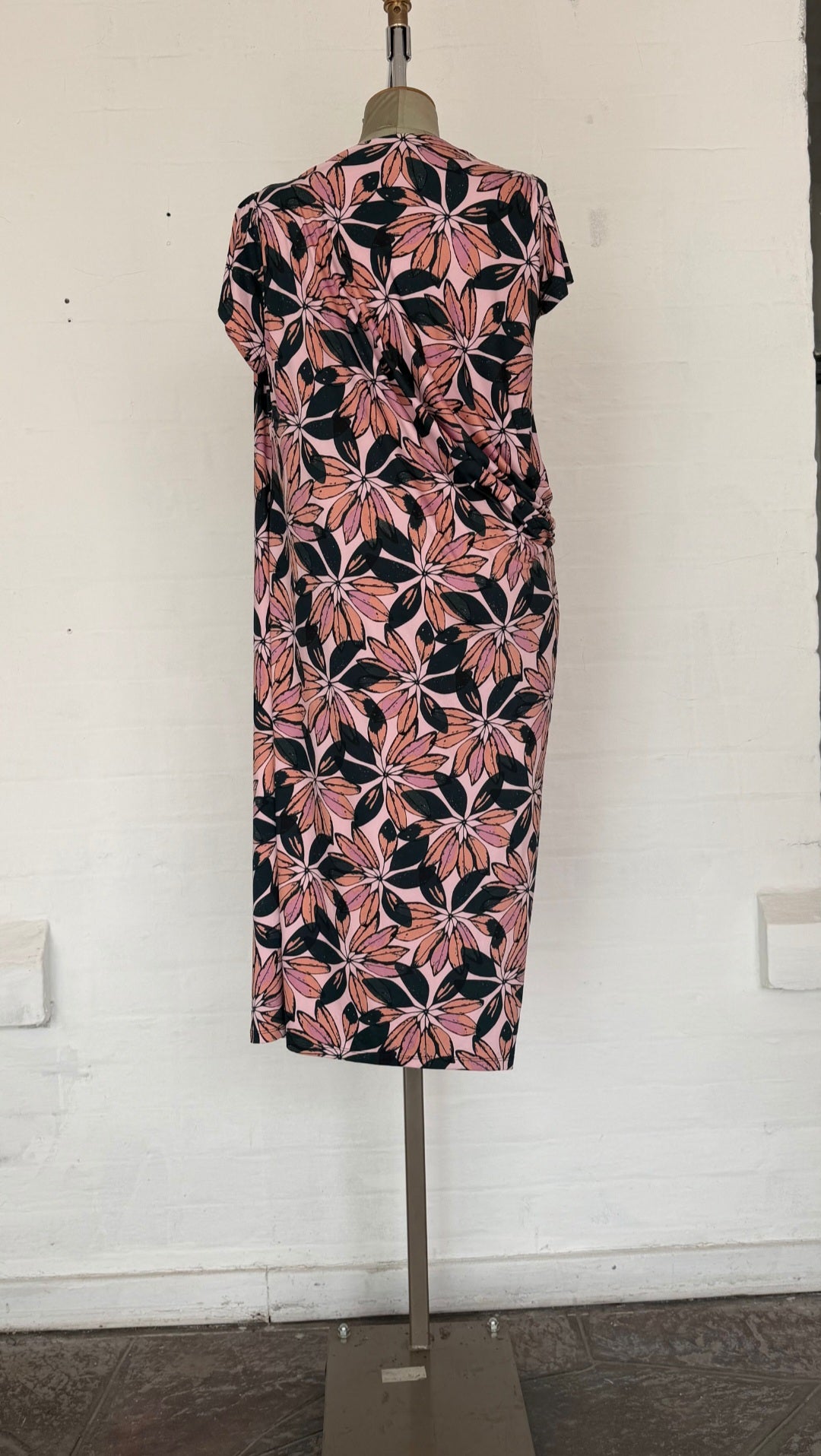 Pink Floral Ruched Side Midi Dress