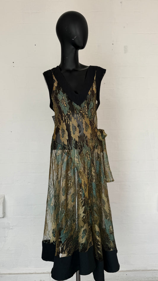 Amani Wrap Mesh Dress black/gold/teal