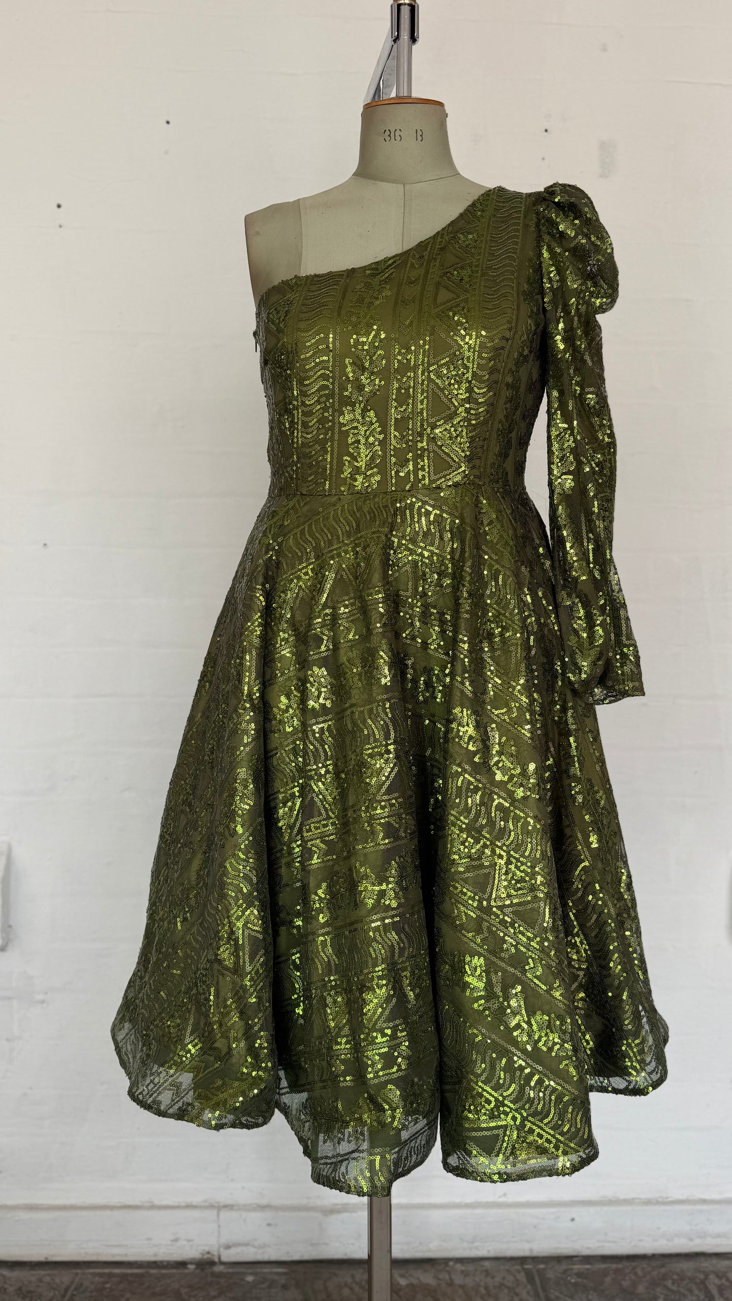 Olive Green One Shoulder Midi Dress