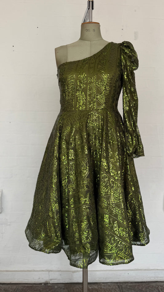 Olive Green One Shoulder Midi Dress