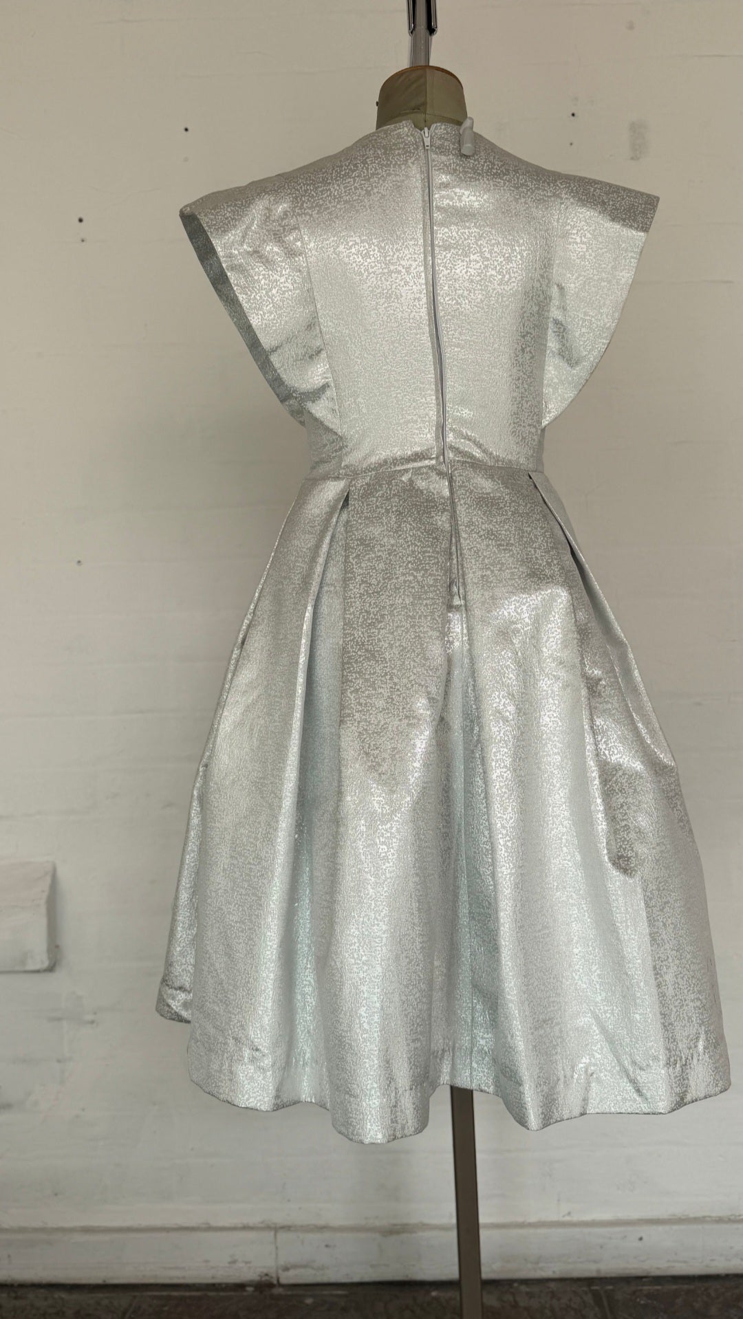 Silver Metallic Cap Sleeve Fit and Flare Mini Dress
