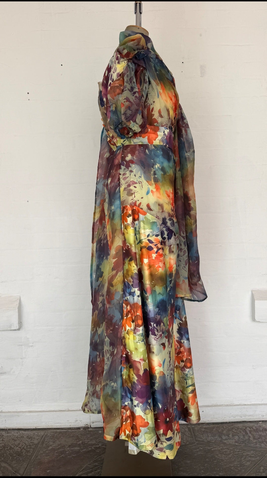 Watercolor Floral Off-Shoulder Button Back Maxi Dress