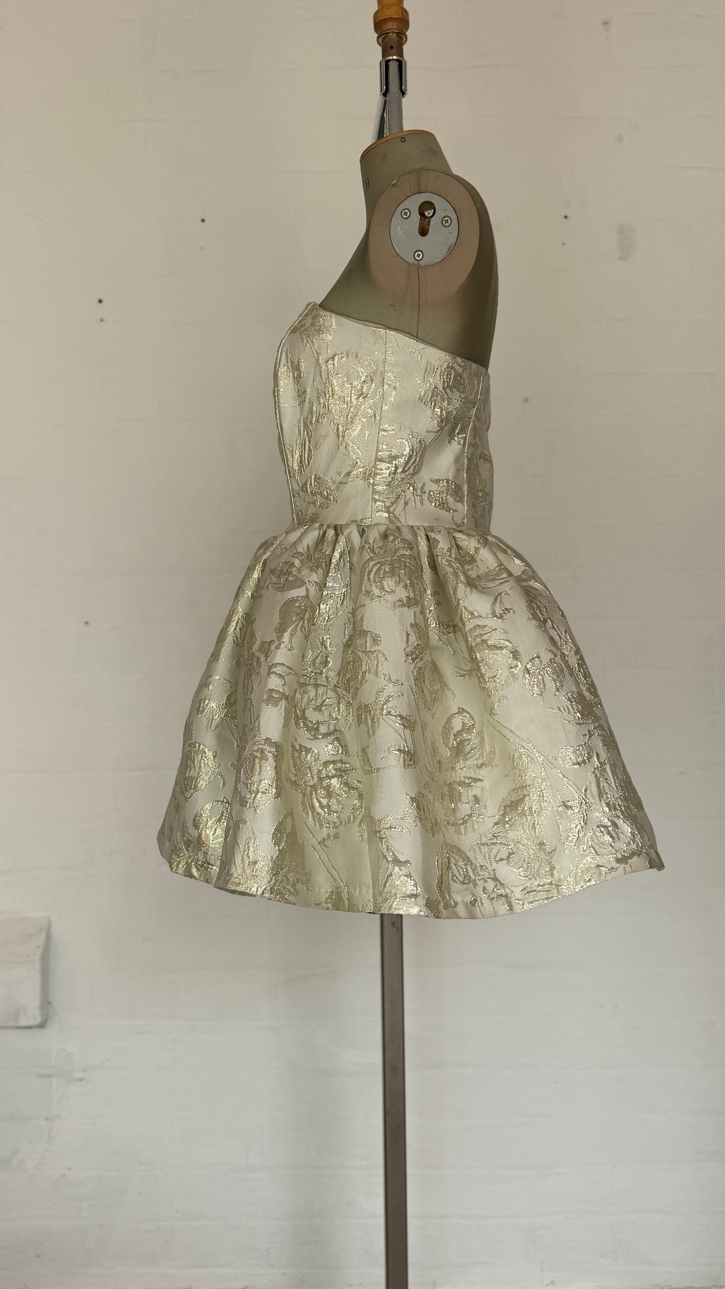 Ivory Metallic Jacquard Strapless  Mini Dress