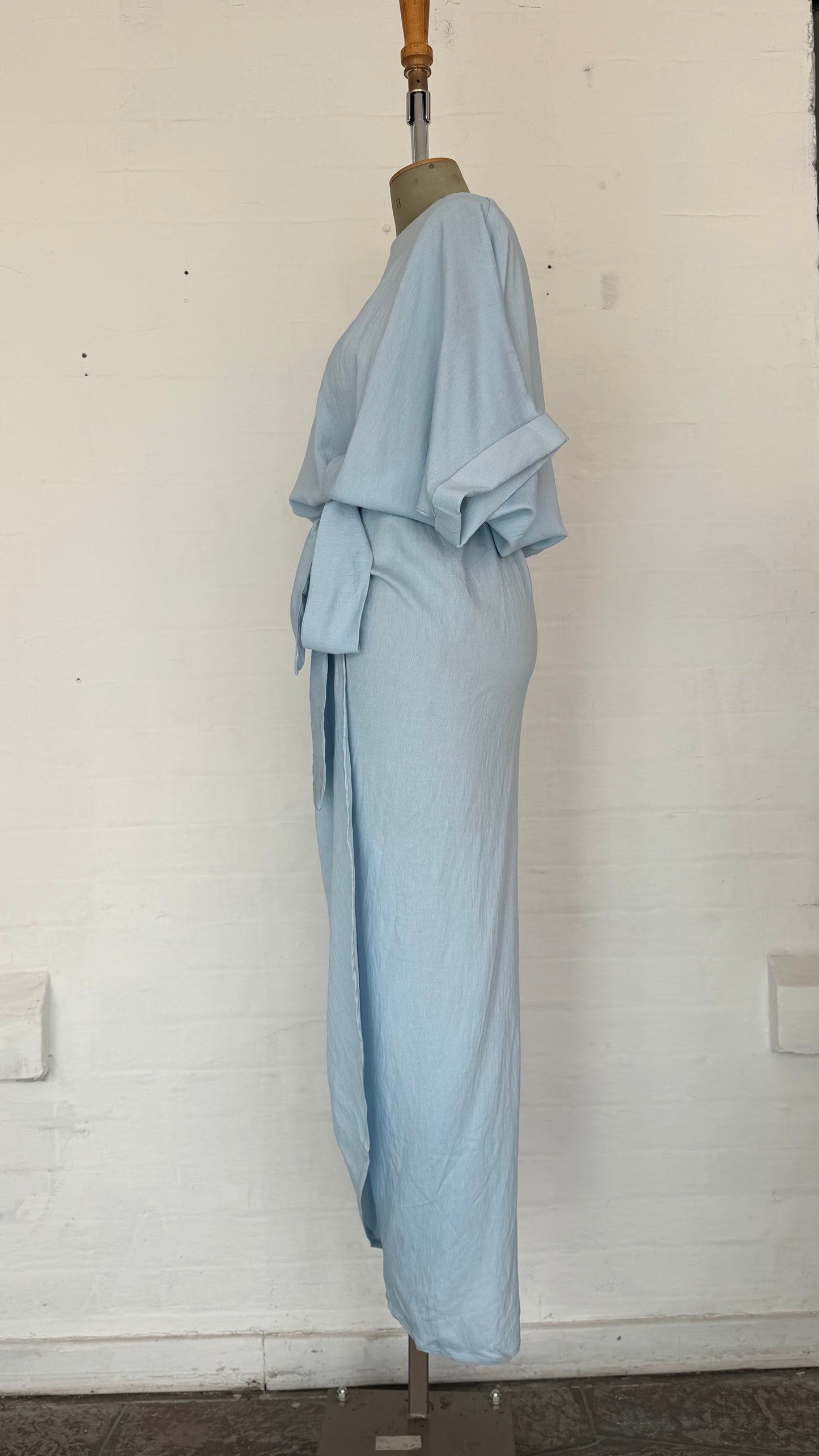 Powder Blue Wrap Tie Waist Maxi Dress