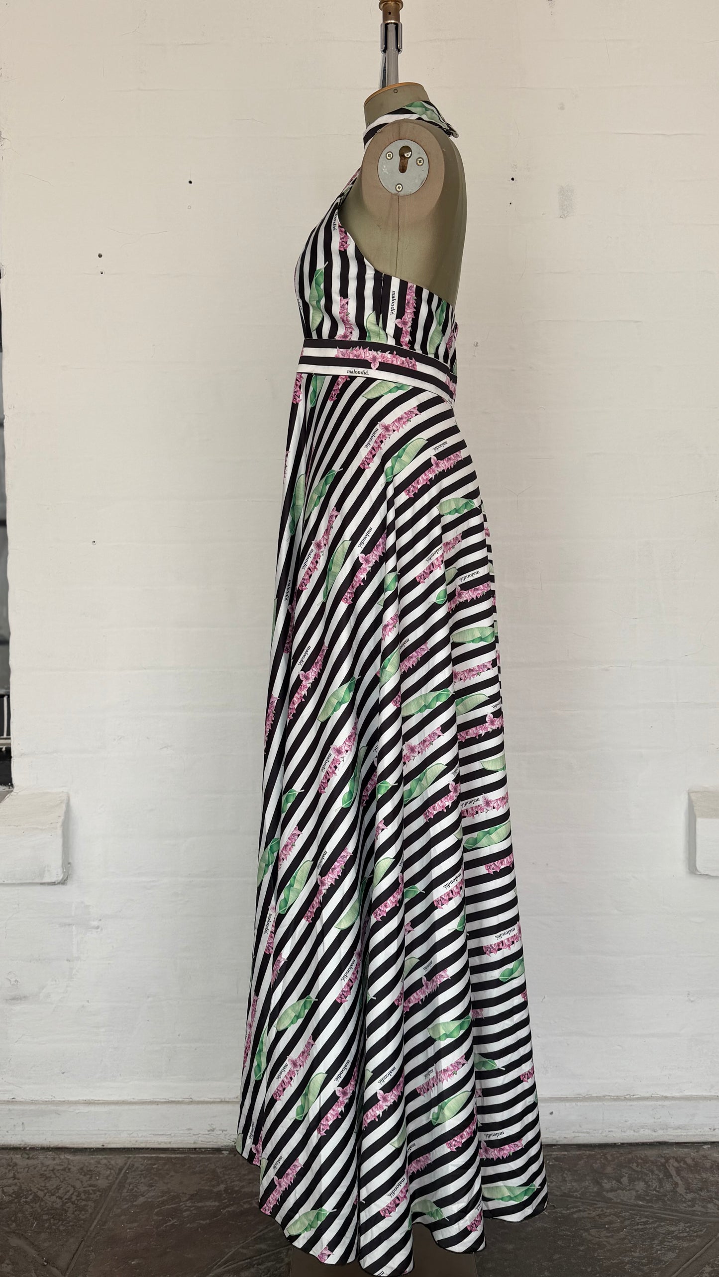 Striped Cactus Halter Cutout Maxi Dress