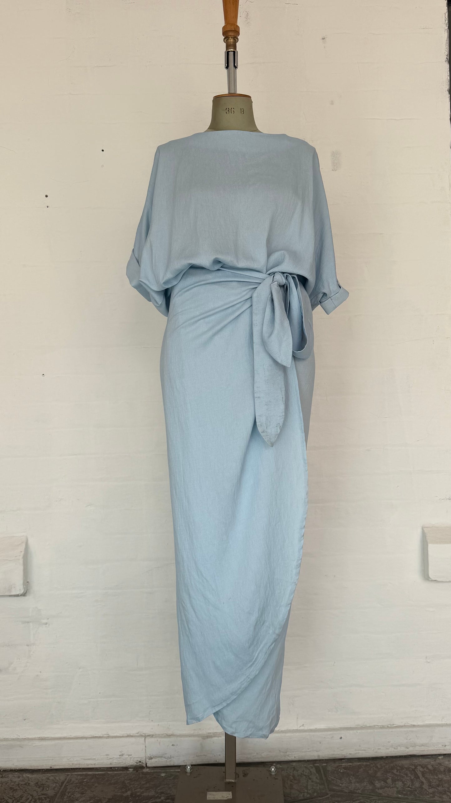 Powder Blue Wrap Tie Waist Maxi Dress