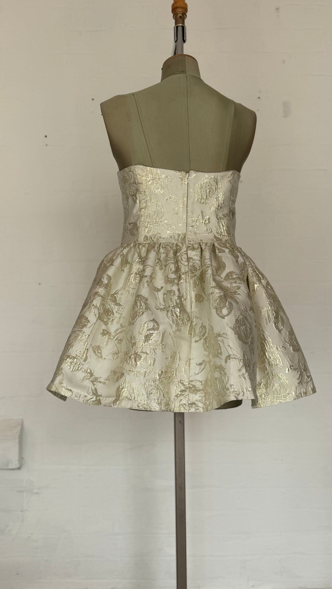 Ivory Metallic Jacquard Strapless  Mini Dress