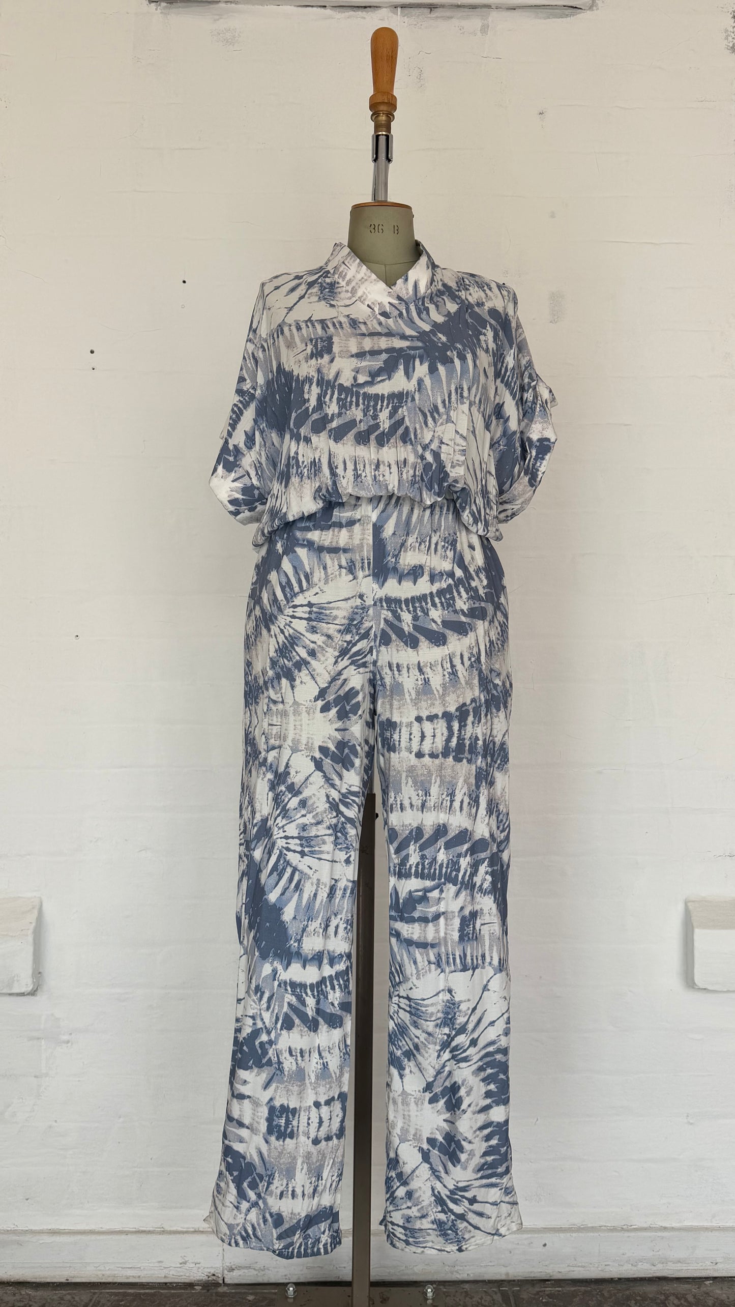 Blue Tie Dye Wide Leg Jumpsuit