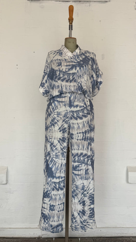 Blue Tie Dye Wide Leg Jumpsuit