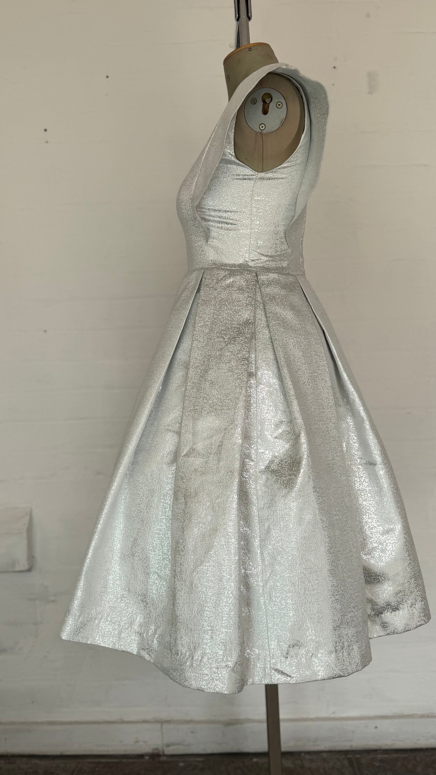 Silver Metallic Cap Sleeve Fit and Flare Mini Dress
