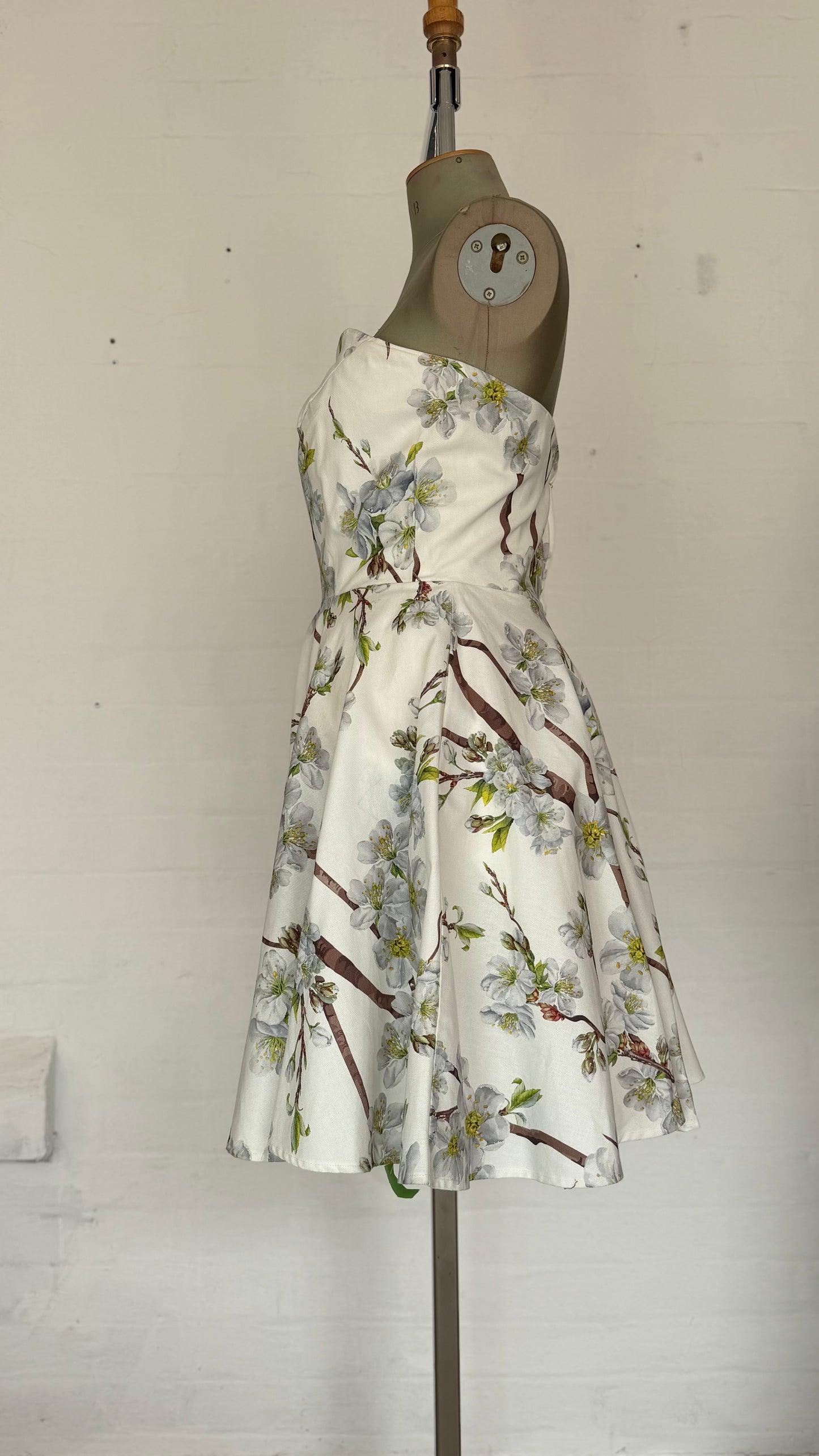 White Cherry Blossom Strapless Fit and Flare Dress